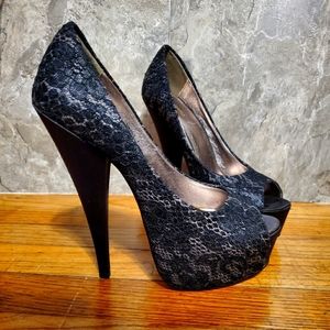Zigi Soho Romance black lace platform heels